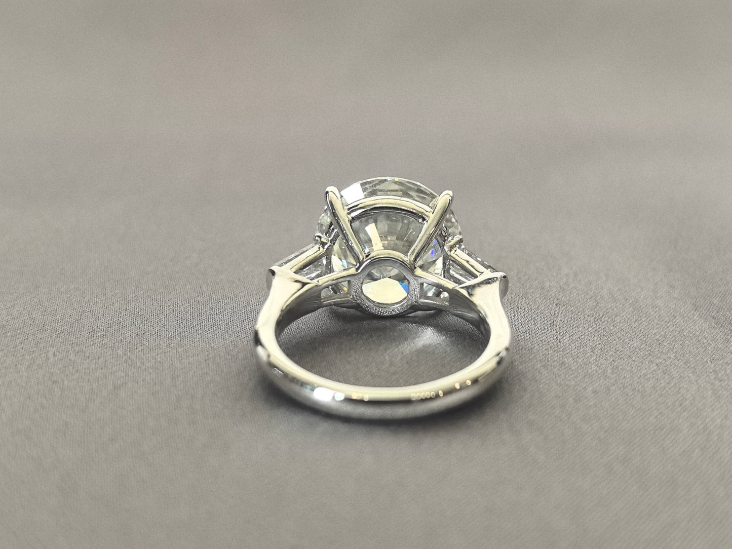 Three-Stone Baguette Accent Ring - Round Brilliant Center Diamond - Art Deco