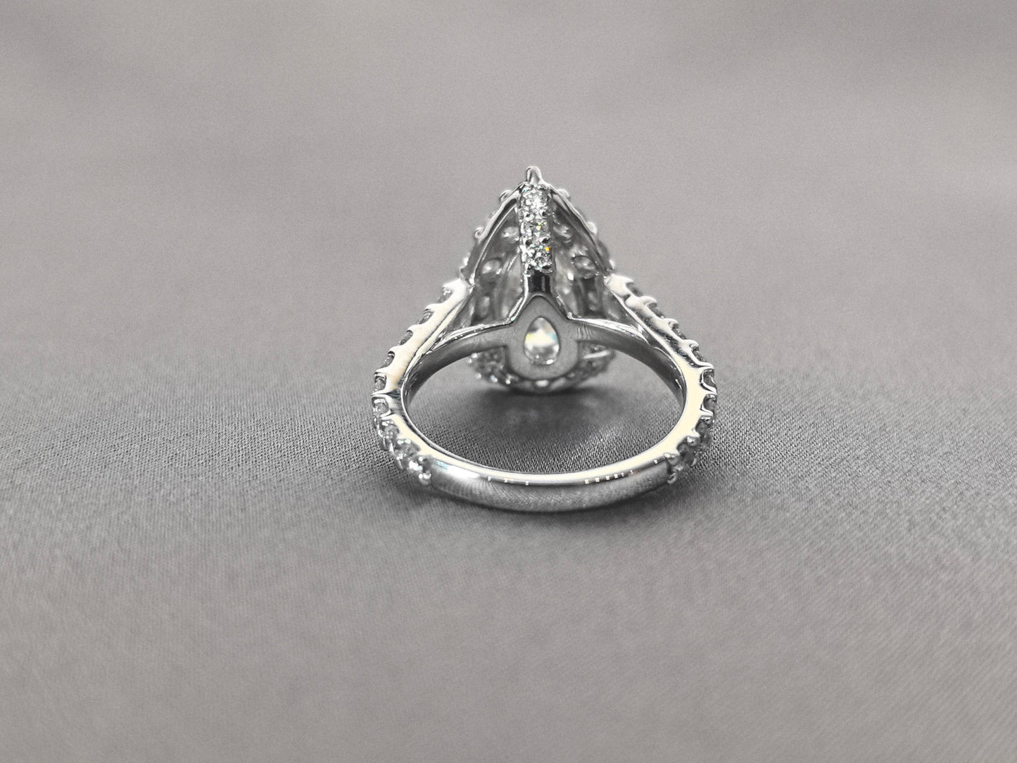 Pear Cut Lab Grown Diamond Ring - Full Halo & 2/3 Pavé Band