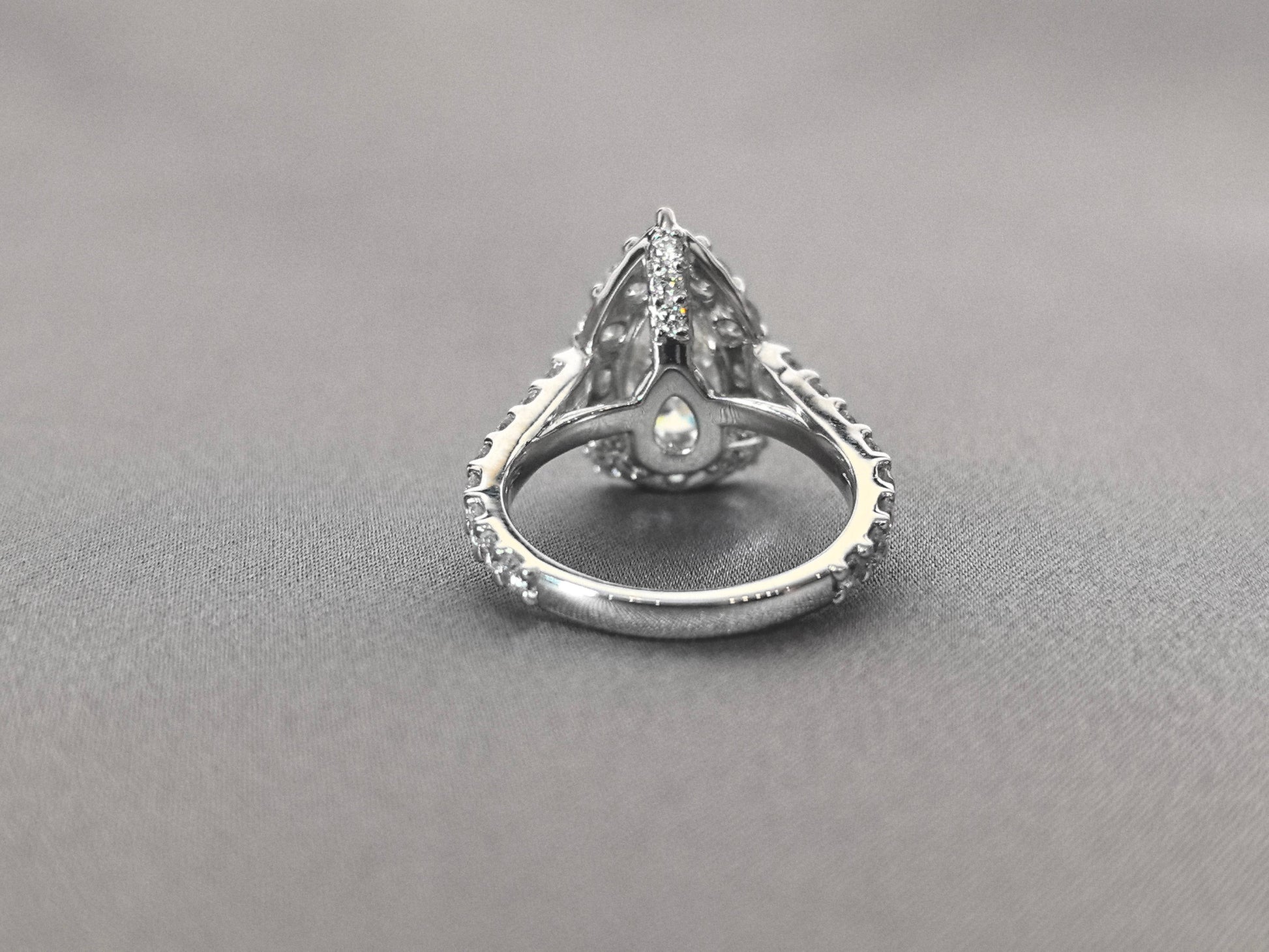 Pear Cut Lab Grown Diamond Ring - Full Halo & 2/3 Pavé Band