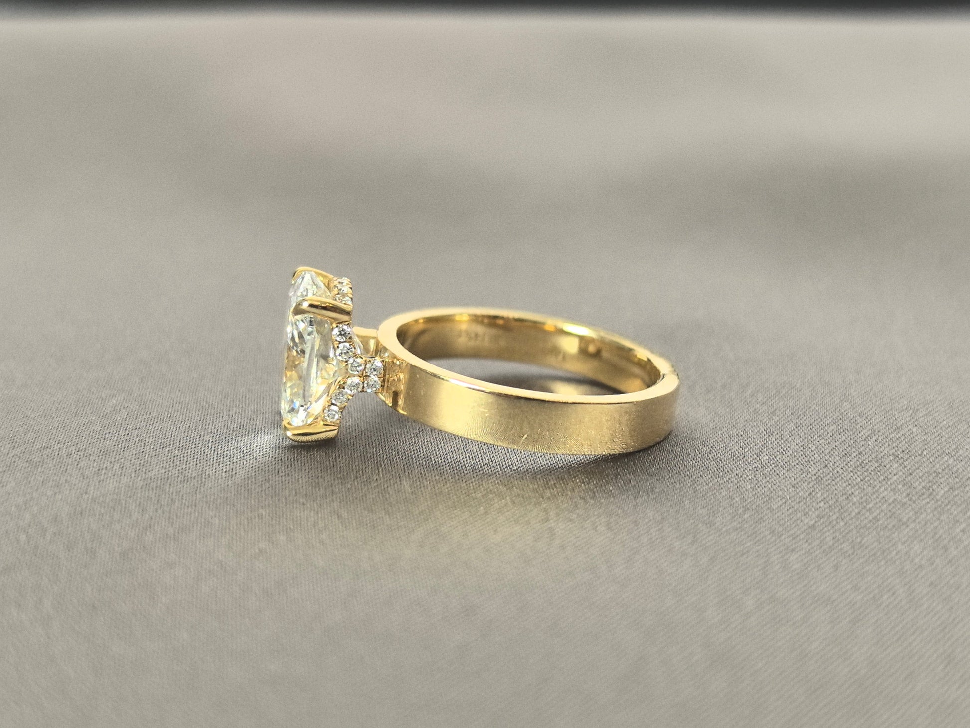 Cushion Solitaire with Thick Plain Band Ring