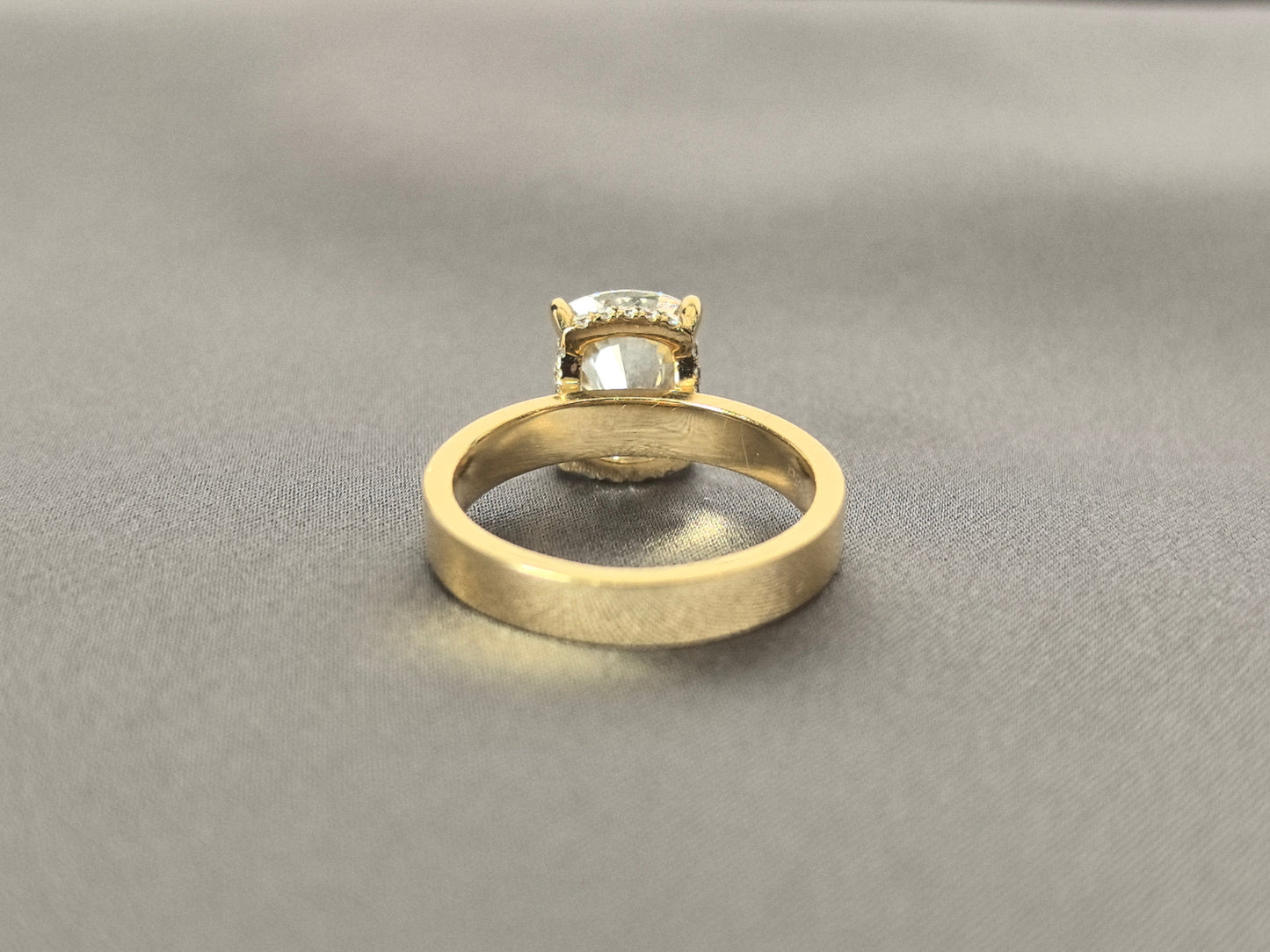 Cushion Solitaire with Thick Plain Band Ring