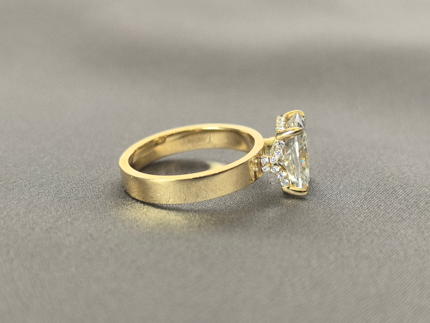 Cushion Solitaire with Thick Plain Band Ring