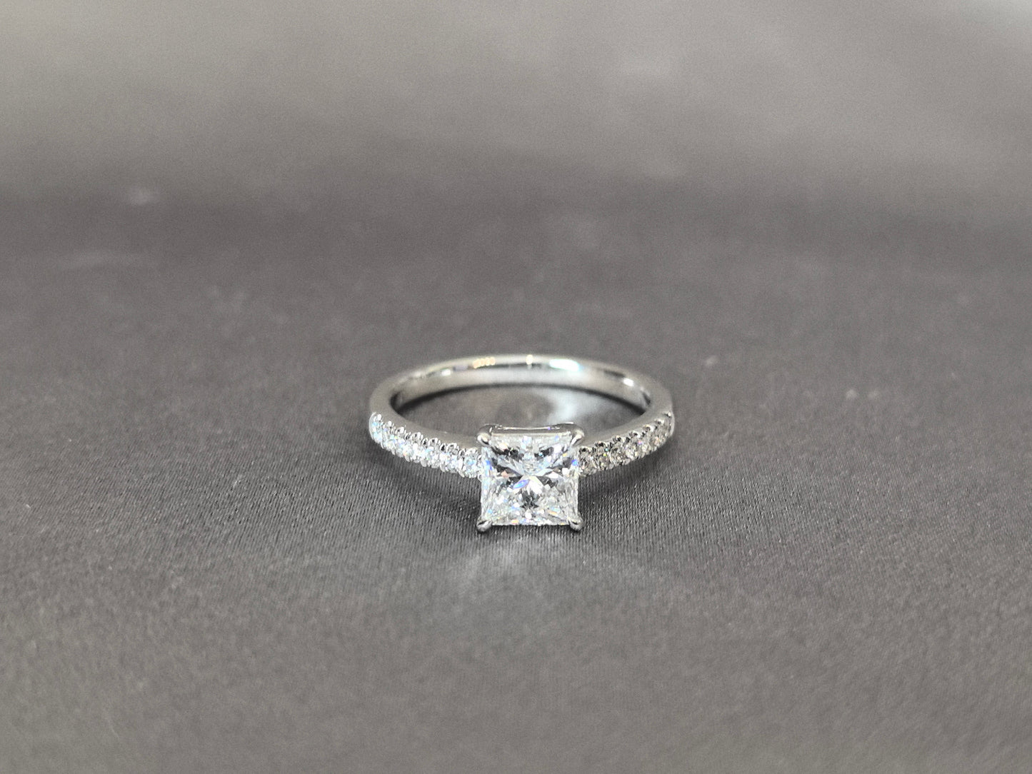 Princess Cut Solitaire Ring - Half Eternity Band - Geometric Elegance