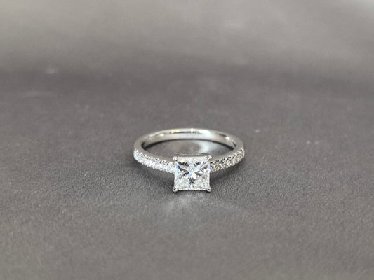 Princess Cut Solitaire Ring - Half Eternity Band - Geometric Elegance