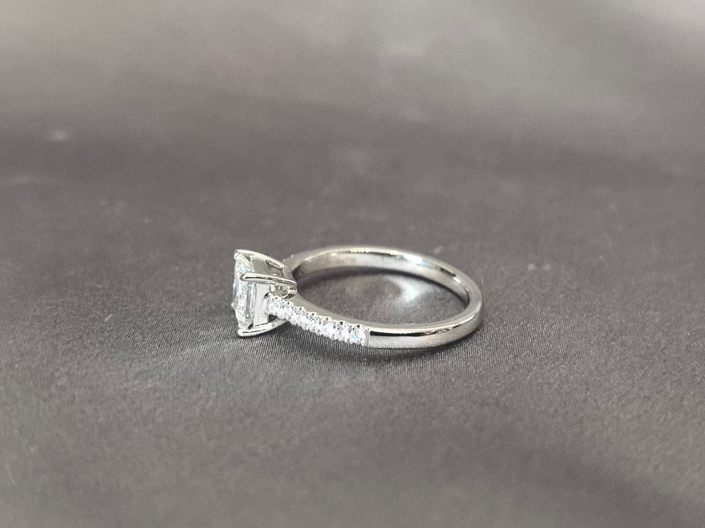Princess Cut Solitaire Ring - Half Eternity Band - Geometric Elegance