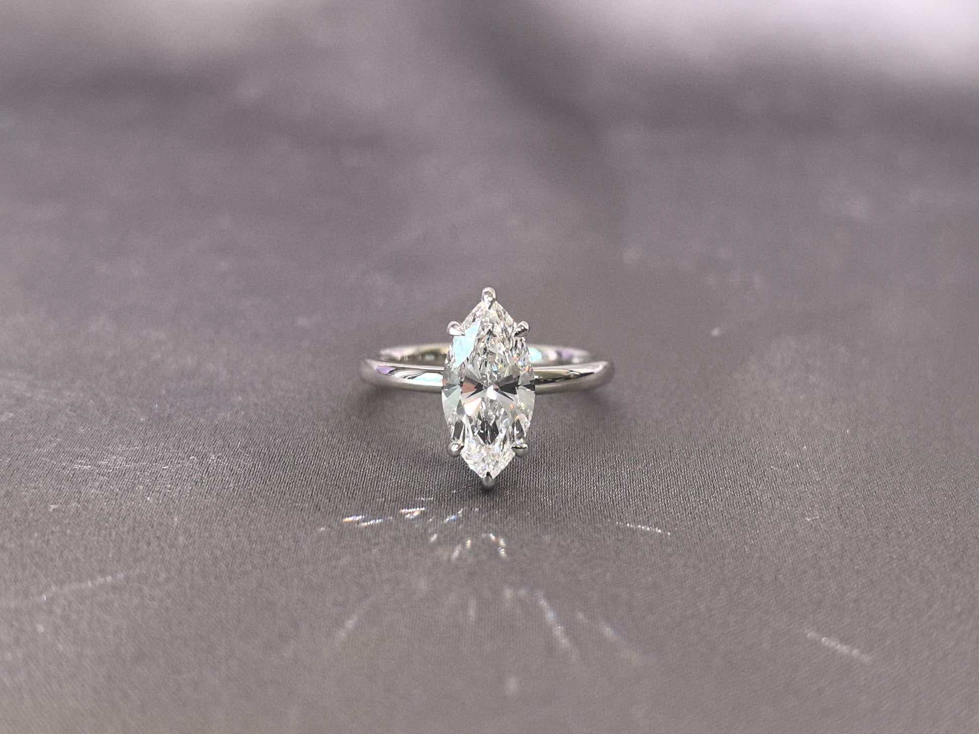 Marquise Solitaire Diamond Ring - Hidden Halo Design - Elongated Elegance