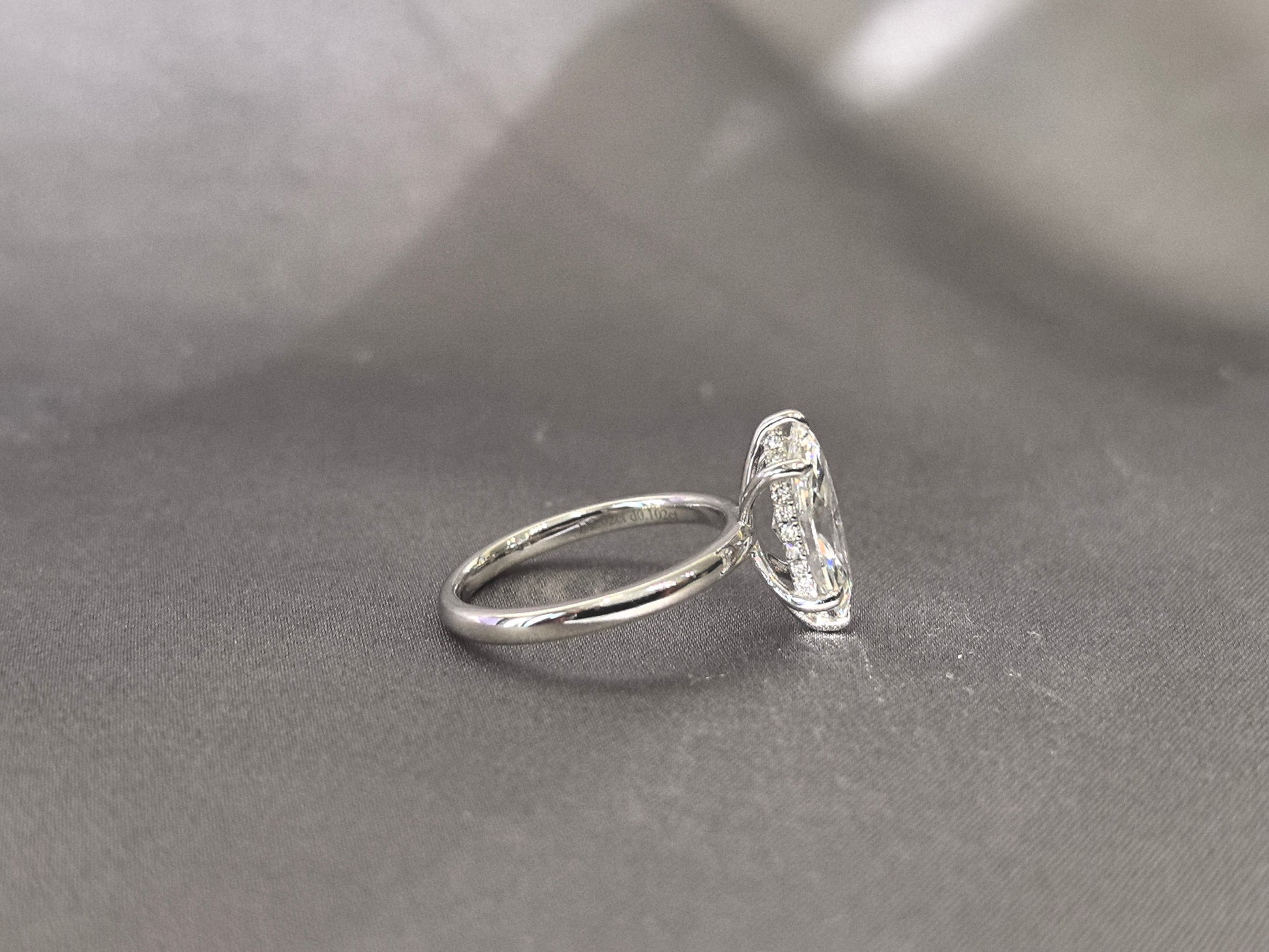 Marquise Solitaire Diamond Ring - Hidden Halo Design - Elongated Elegance