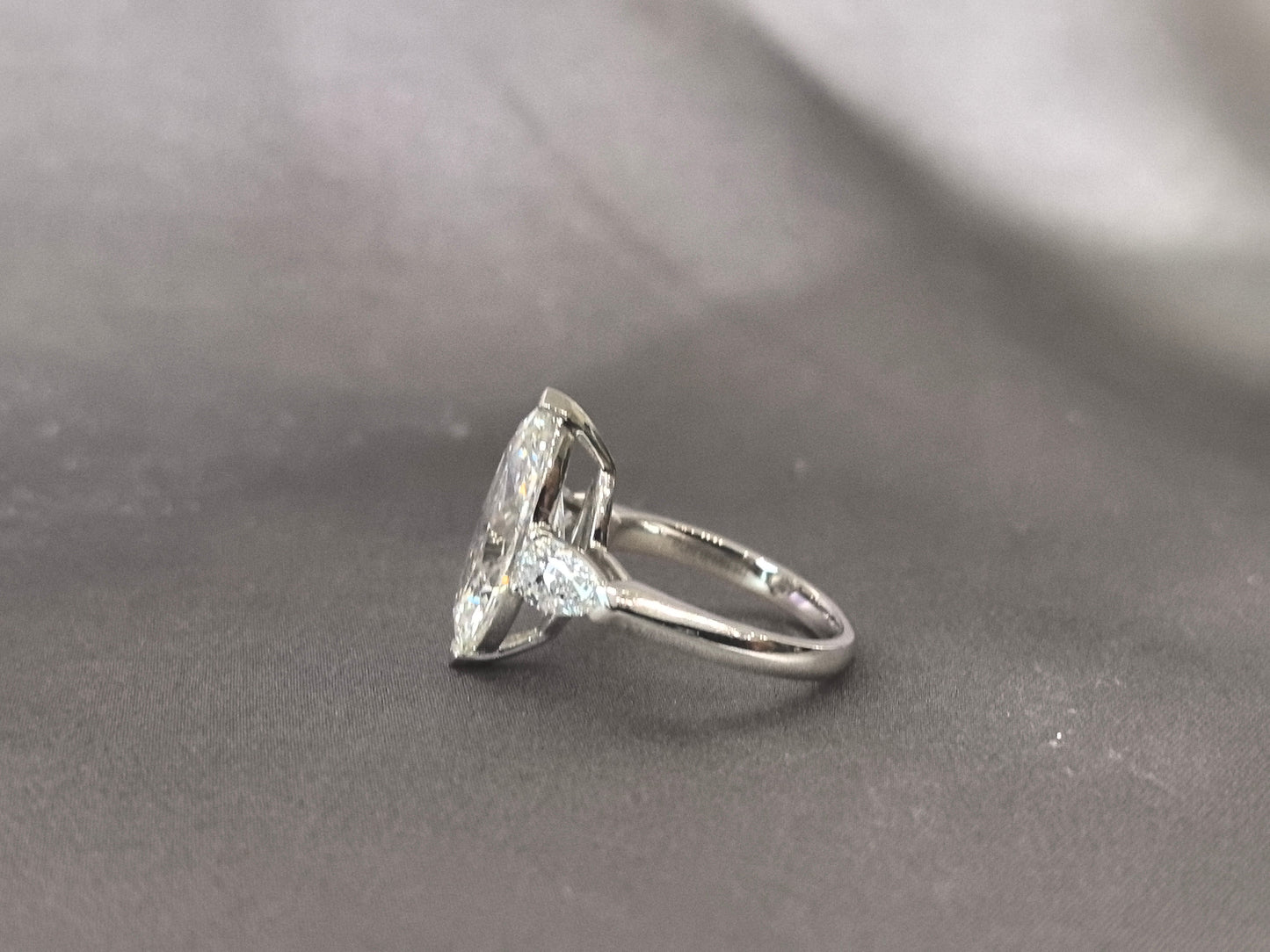 Marquise-Center Trilogy Ring - Pear Sidestones - Dynamic Elegance