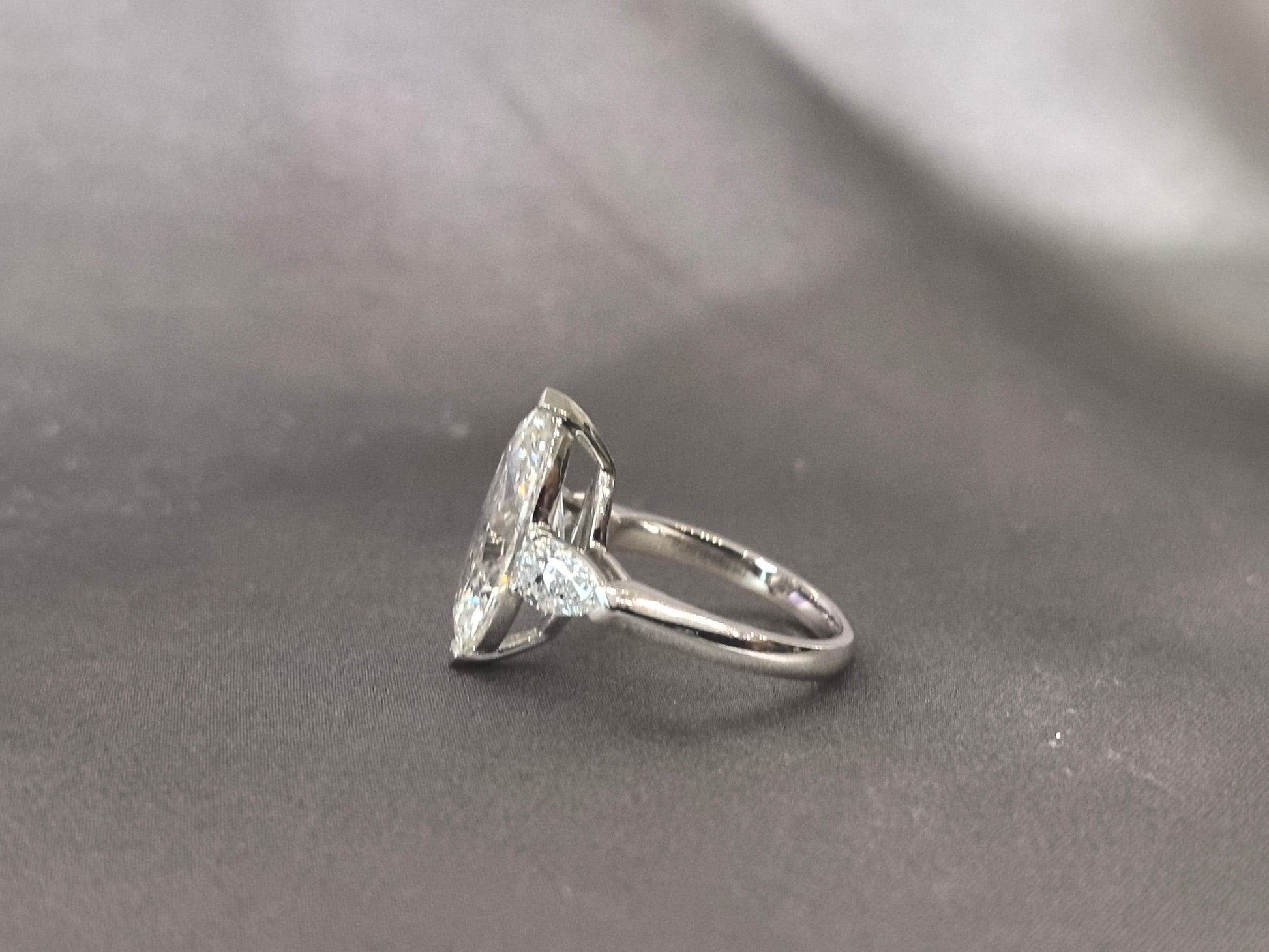 Marquise-Center Trilogy Ring - Pear Sidestones - Dynamic Elegance