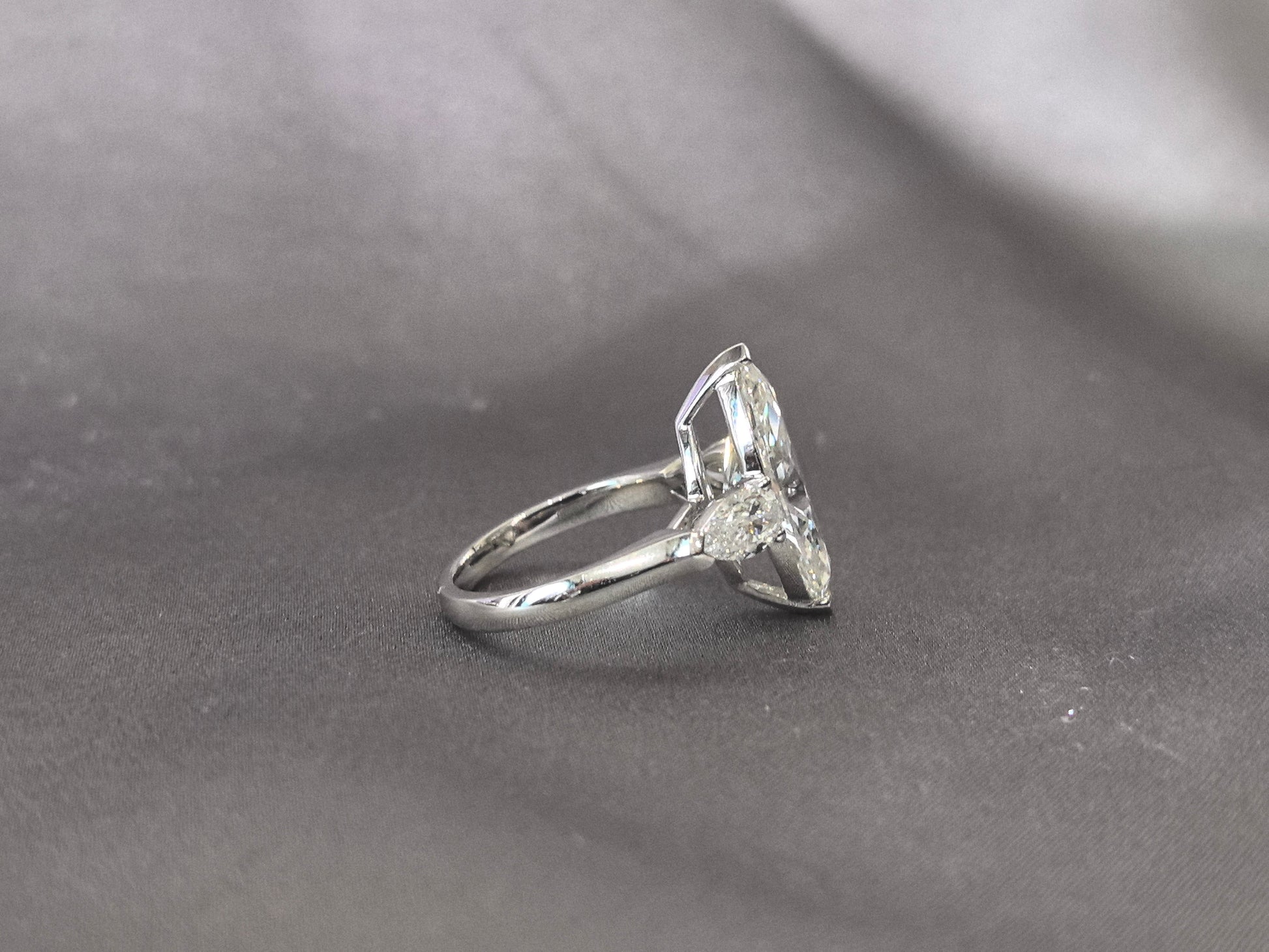 Marquise-Center Trilogy Ring - Pear Sidestones - Dynamic Elegance