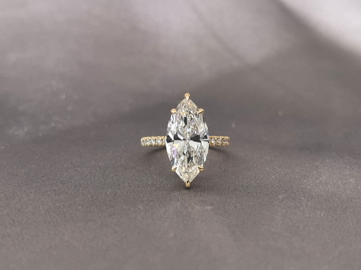 Marquise Simple Pavé Shank Ring - Half Eternity Design - Modern Bridal Stacking Ring