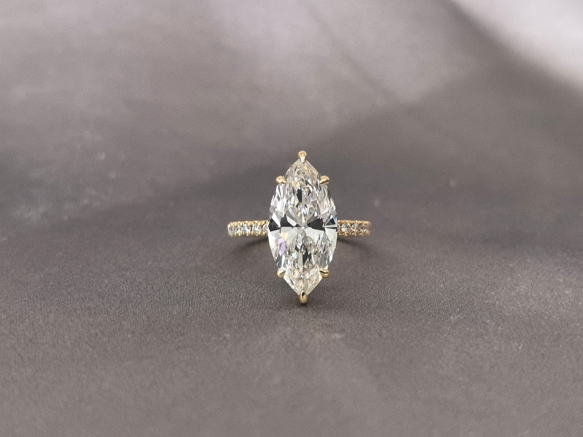 Marquise Simple Pavé Shank Ring - Half Eternity Design - Modern Bridal Stacking Ring