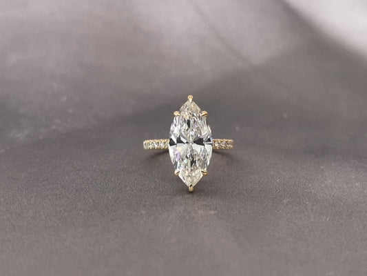 Marquise Simple Pavé Shank Ring - Half Eternity Design - Modern Bridal Stacking Ring