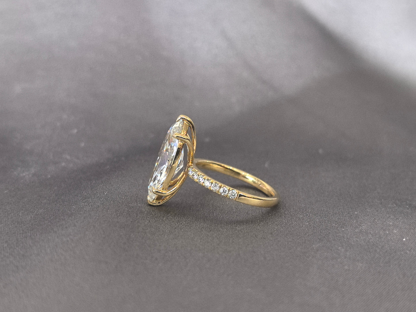 Marquise Simple Pavé Shank Ring - Half Eternity Design - Modern Bridal Stacking Ring