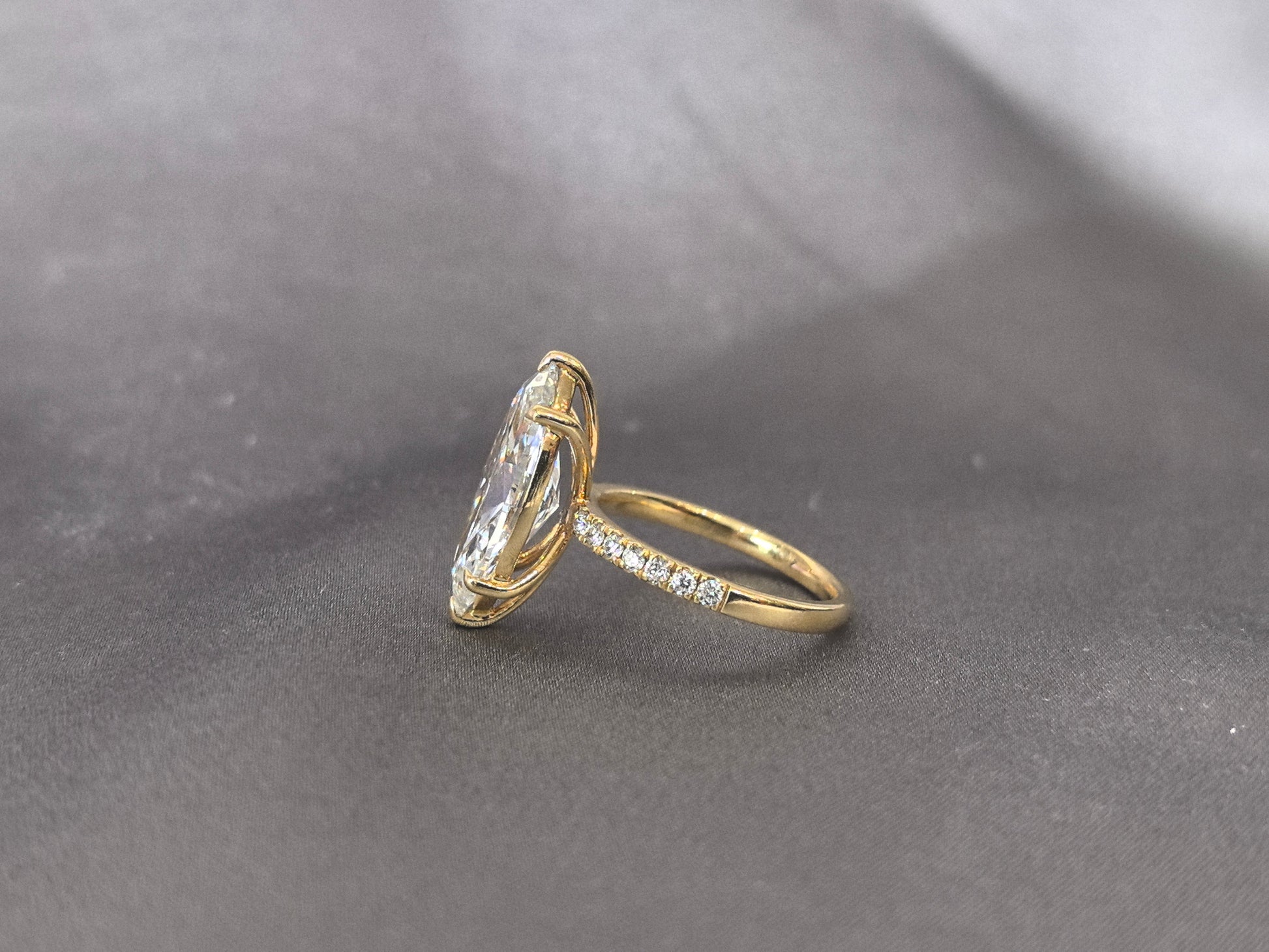 Marquise Simple Pavé Shank Ring - Half Eternity Design - Modern Bridal Stacking Ring