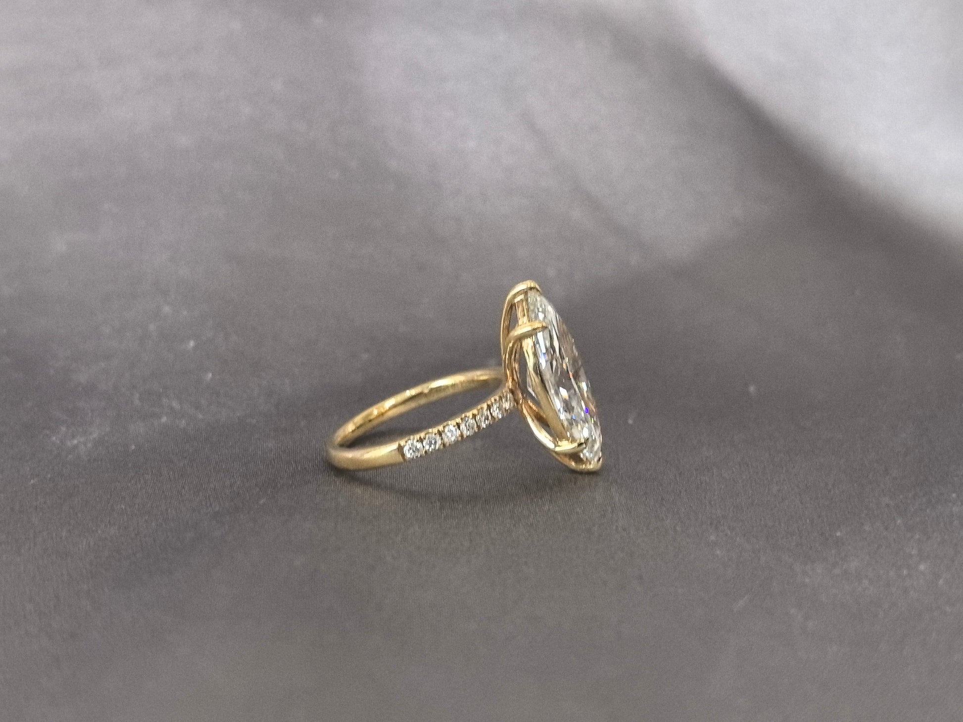 Marquise Simple Pavé Shank Ring - Half Eternity Design - Modern Bridal Stacking Ring