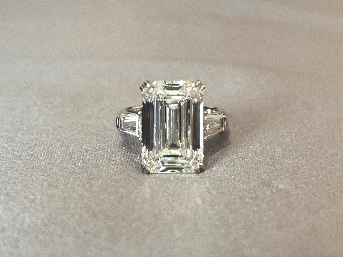 Emerald-Center Trilogy Ring - Baguette Sidestones - Architectural Elegance