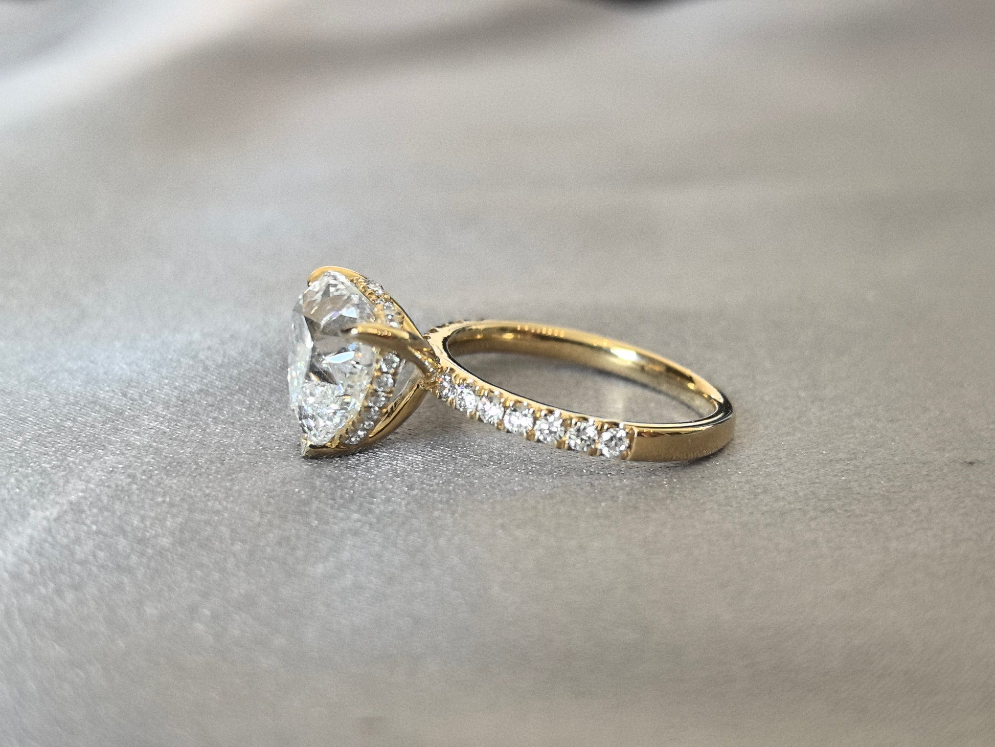 Heart Cut Lab Grown Diamond Ring - Half Eternity Band & Hidden Halo