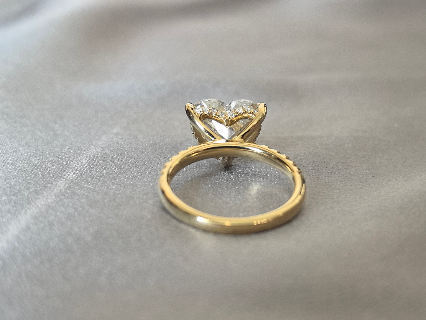 Heart Cut Lab Grown Diamond Ring - Half Eternity Band & Hidden Halo