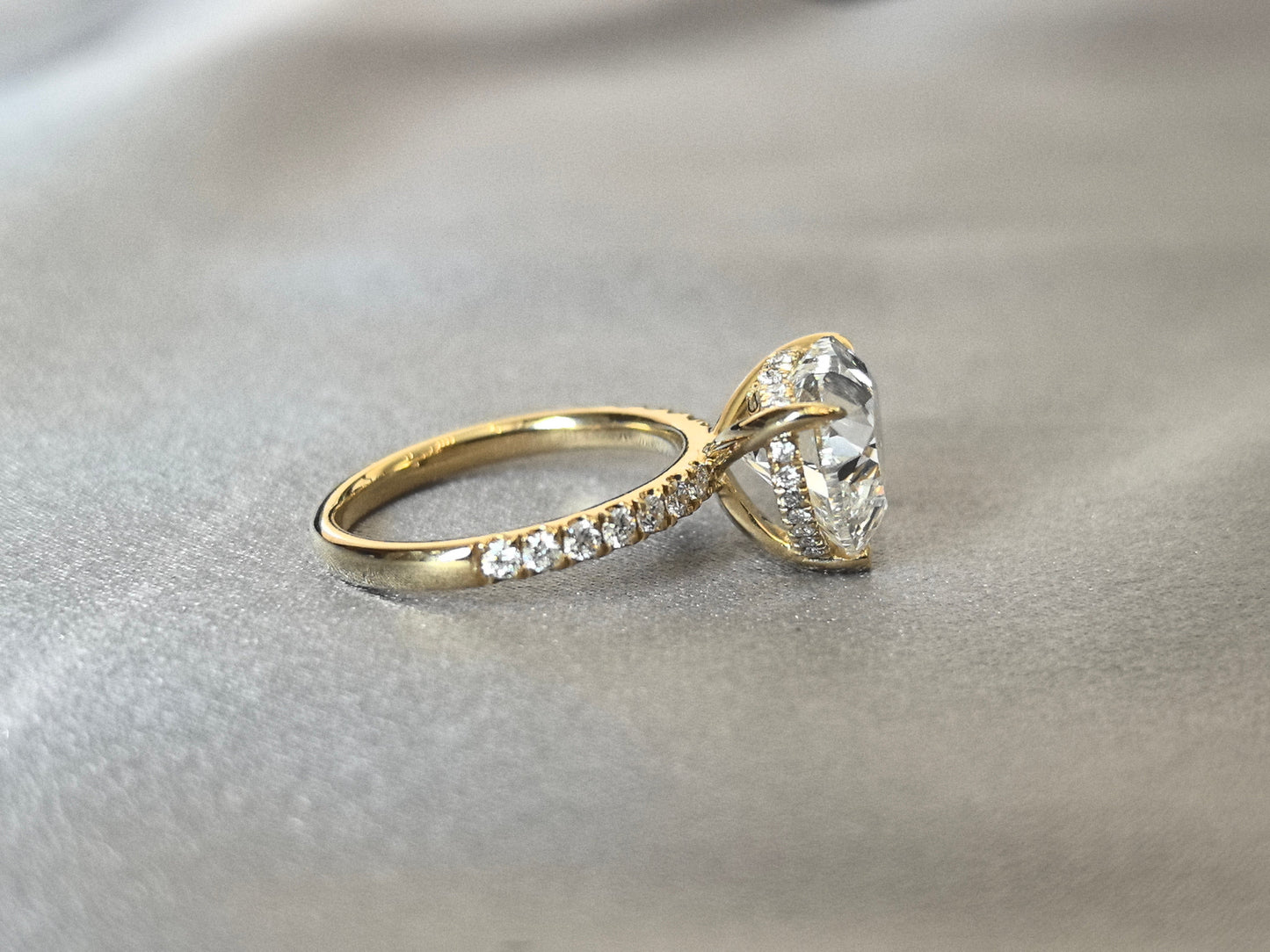 Heart Cut Lab Grown Diamond Ring - Half Eternity Band & Hidden Halo