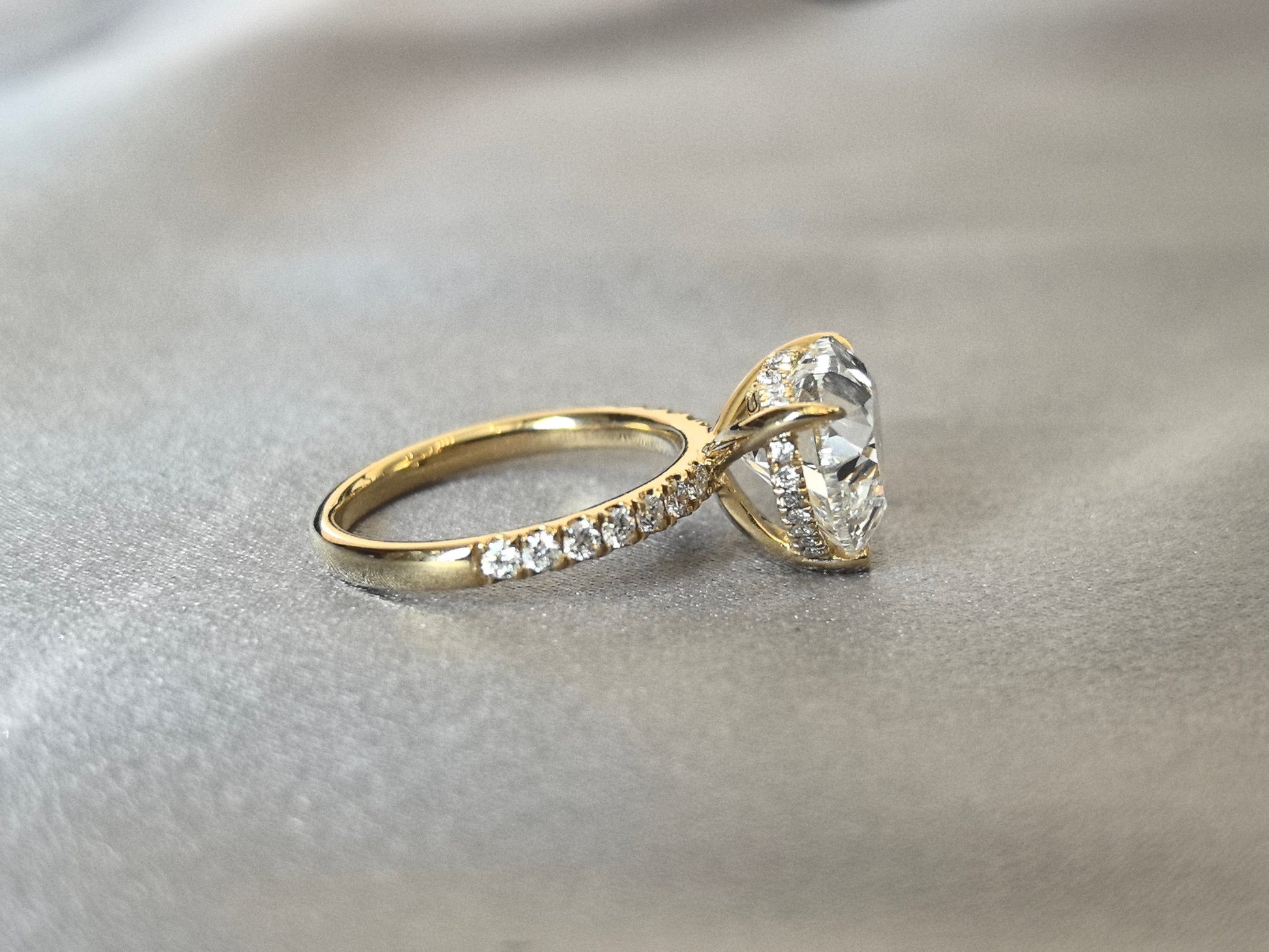 Heart Cut Lab Grown Diamond Ring - Half Eternity Band & Hidden Halo