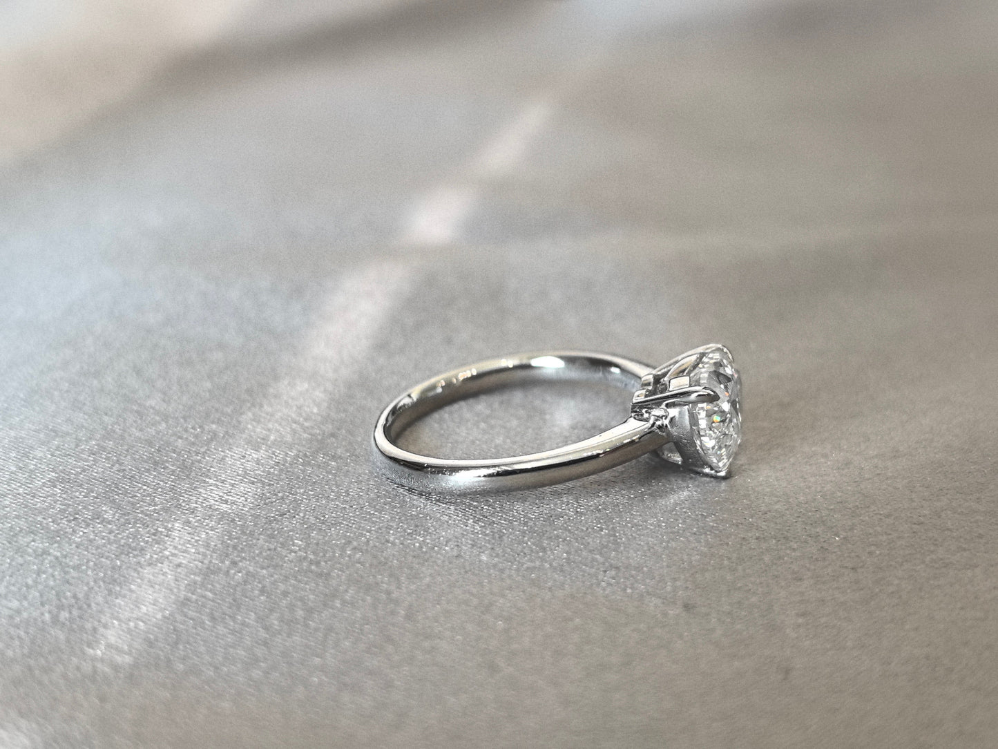 Heart Shaped Lab Grown Diamond Solitaire Ring - Minimalist Plain Band