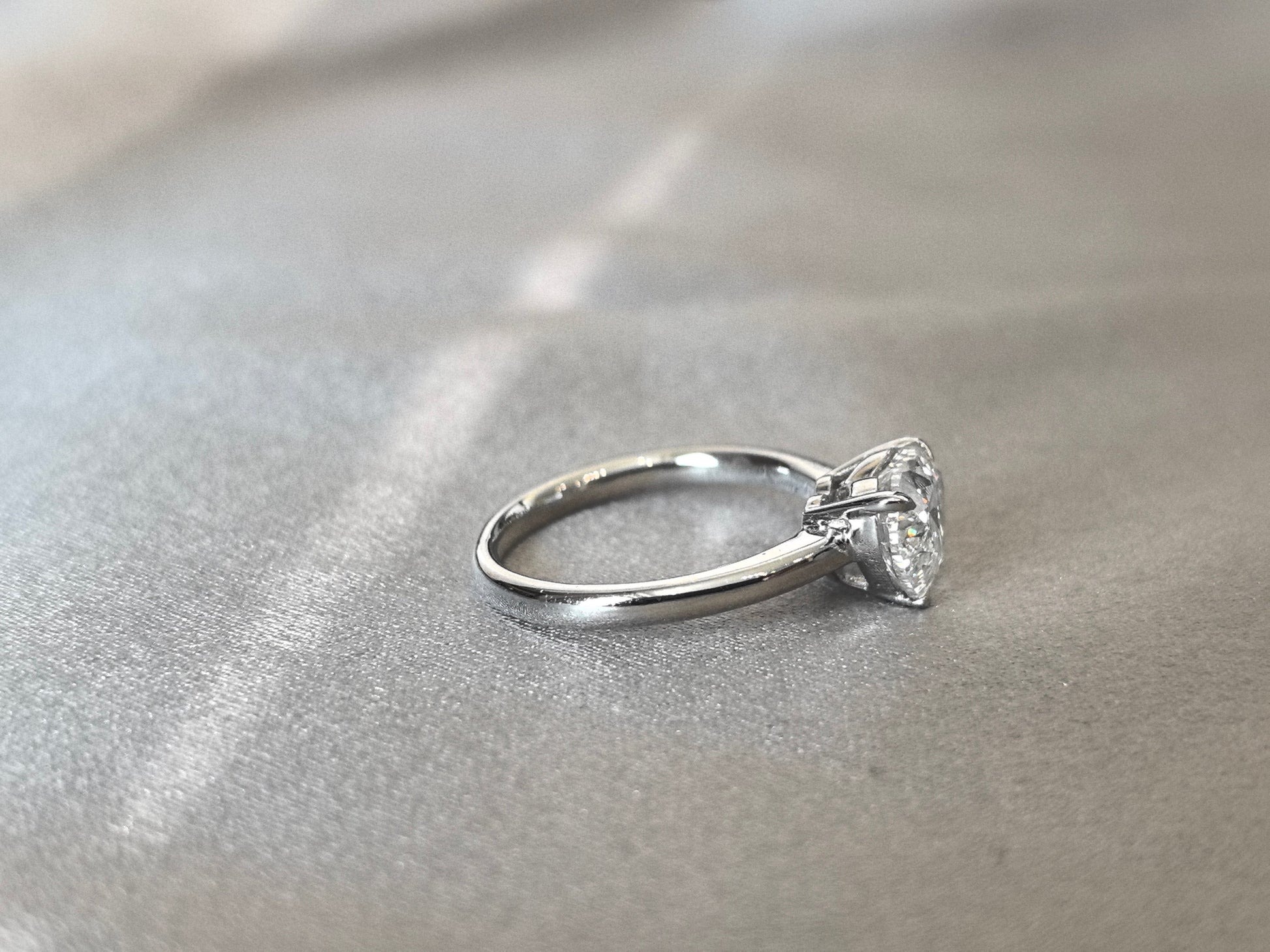 Heart Shaped Lab Grown Diamond Solitaire Ring - Minimalist Plain Band