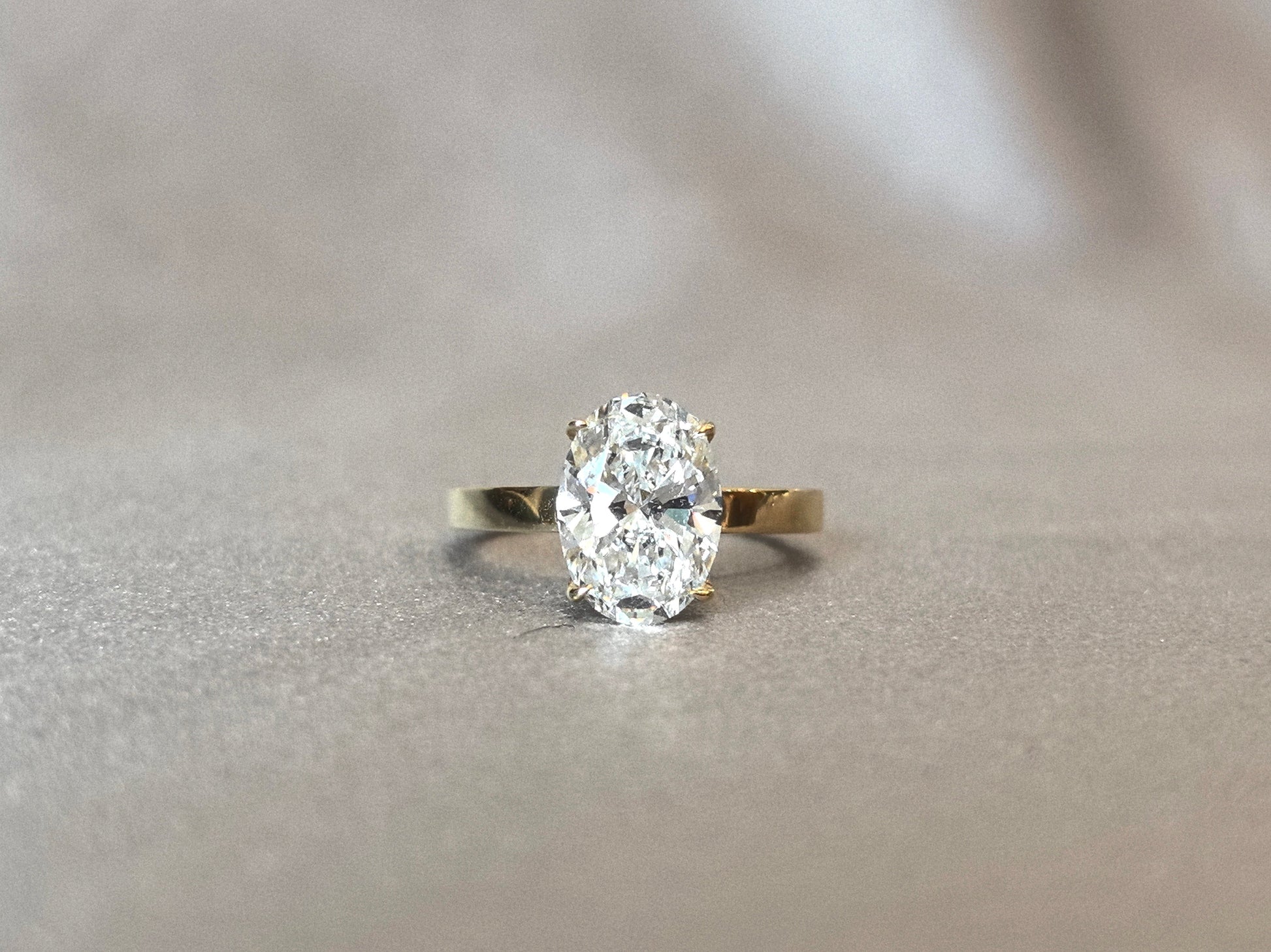 Oval Lab Grown Diamond Solitaire Ring - Flat Plain Band - Minimalist Elegance