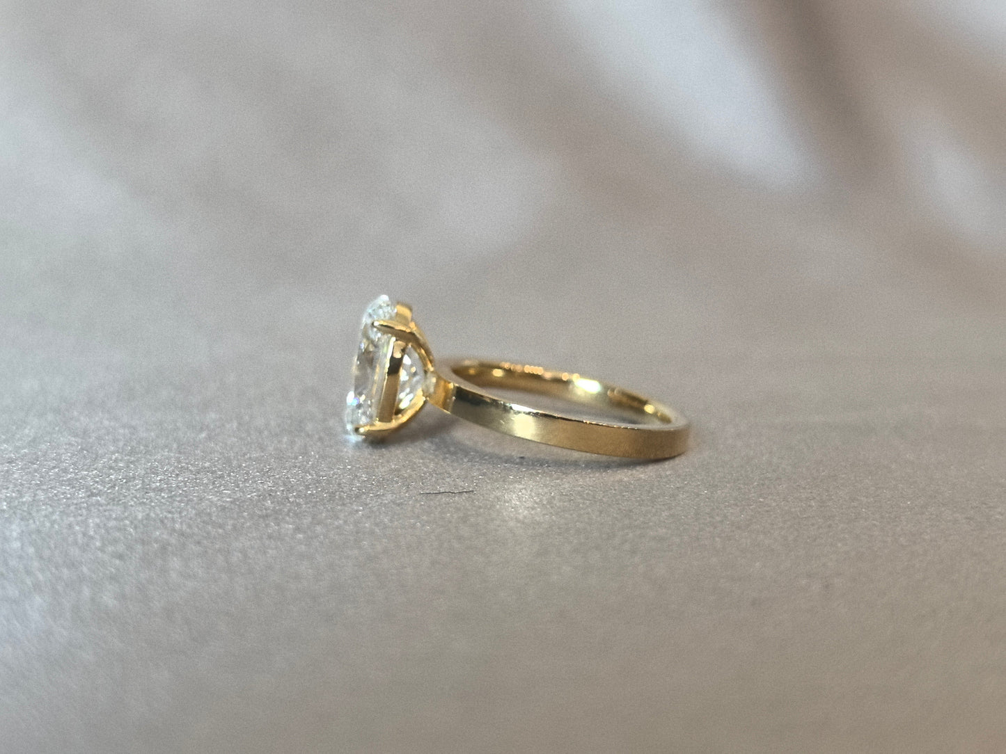 Oval Lab Grown Diamond Solitaire Ring - Flat Plain Band - Minimalist Elegance