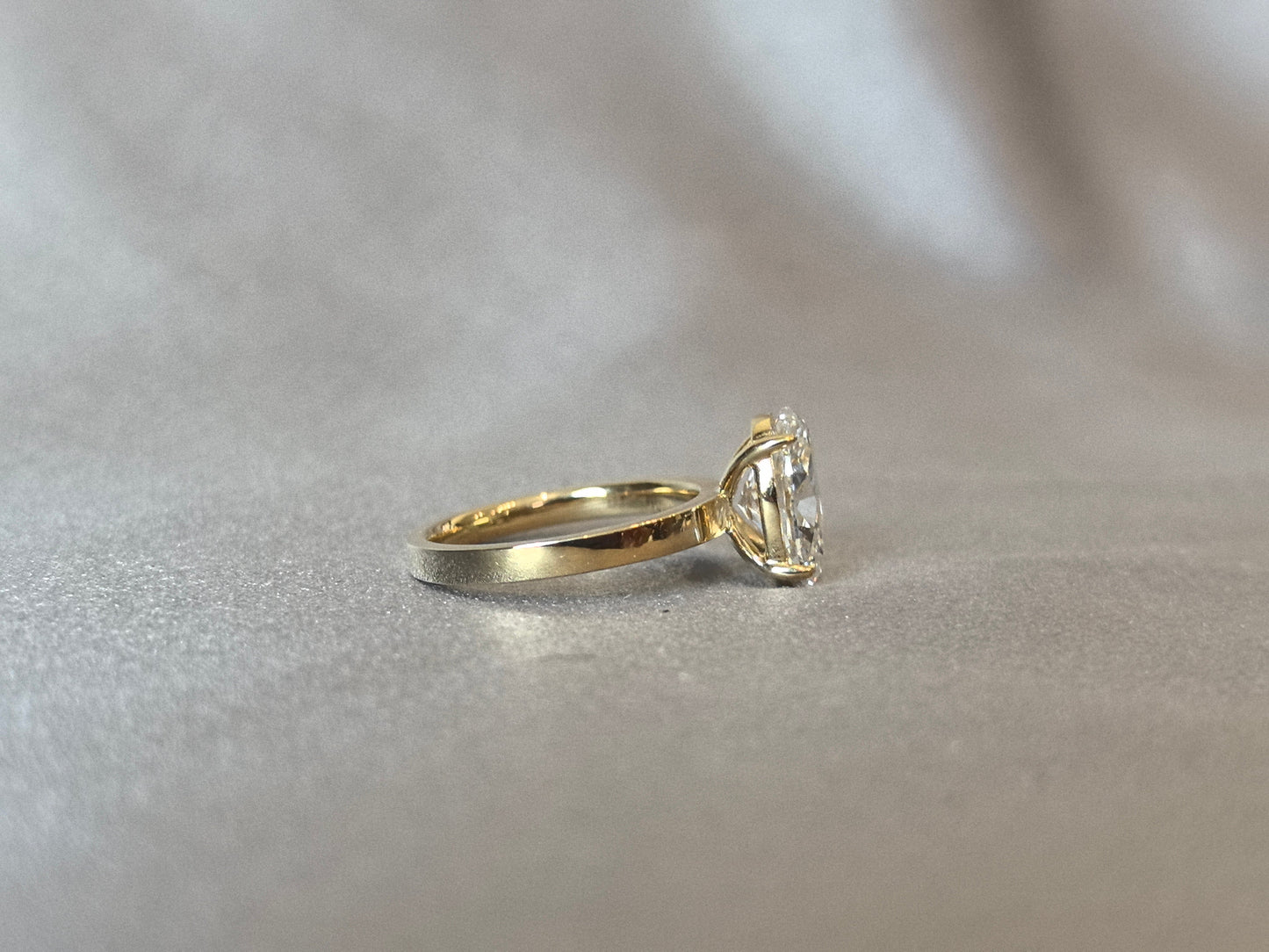 Oval Lab Grown Diamond Solitaire Ring - Flat Plain Band - Minimalist Elegance