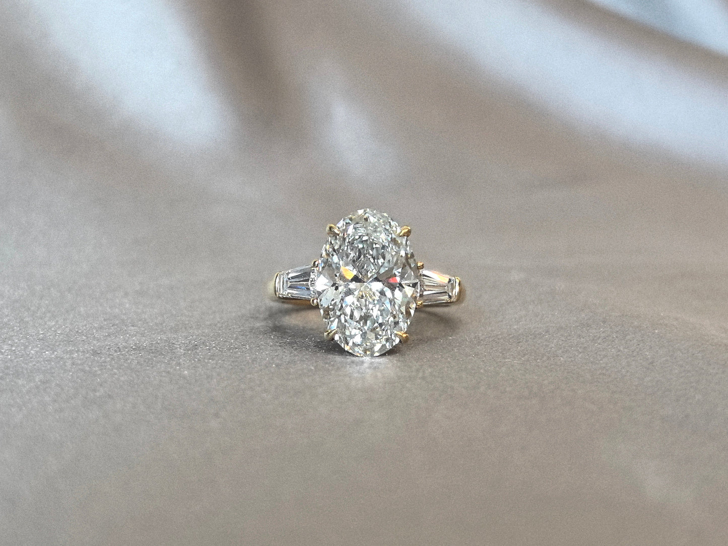Oval Center Trilogy Ring - Baguette Sidestones - Architectural Elegance
