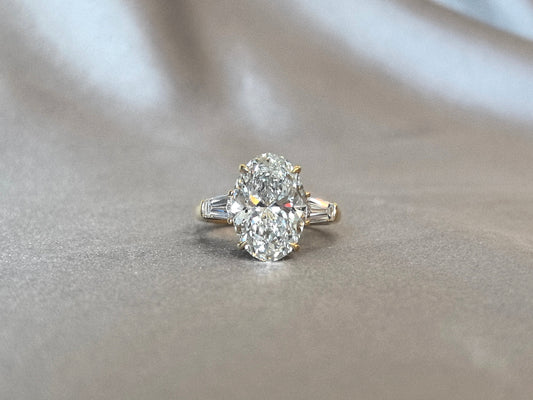 Oval Center Trilogy Ring - Baguette Sidestones - Architectural Elegance