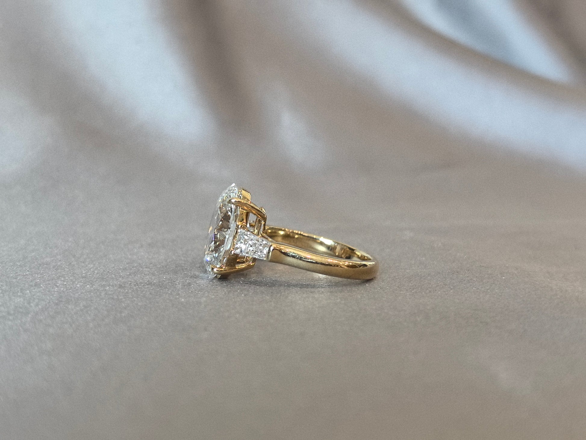 Oval Center Trilogy Ring - Baguette Sidestones - Architectural Elegance