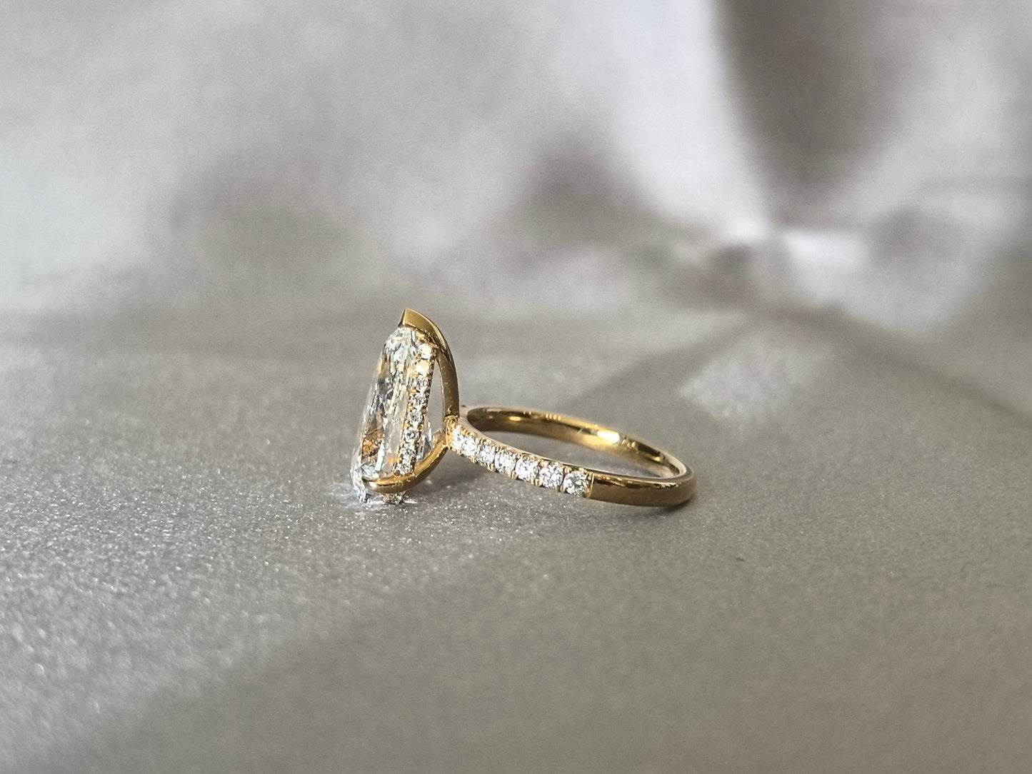 Pear-Shaped Minimalist Pavé Ring - Half Eternity Design - Elegant Teardrop Silhouette