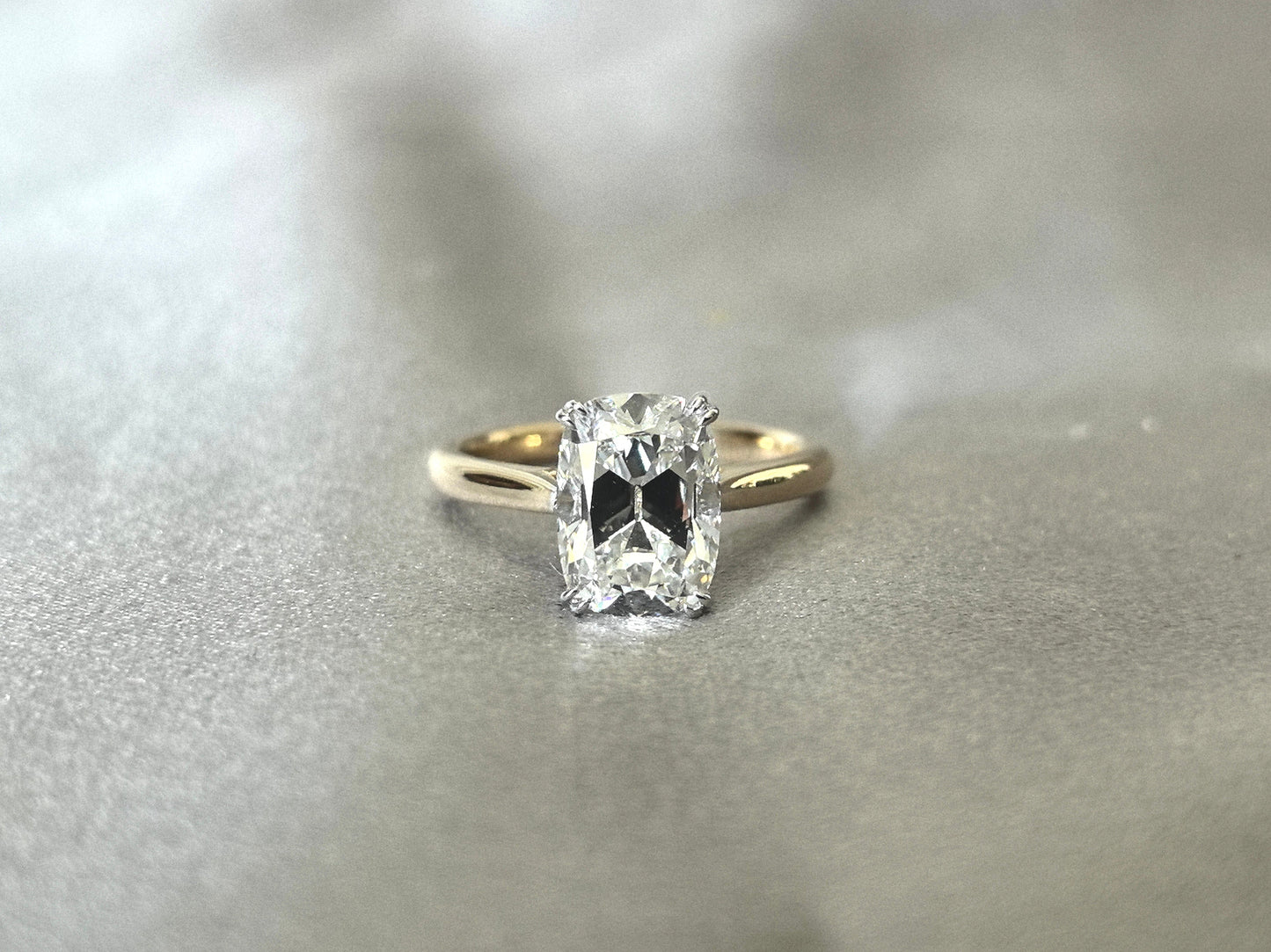 Cushion Lab Grown Diamond Ring - Floral Setting with Hidden Halo - 14K Gold