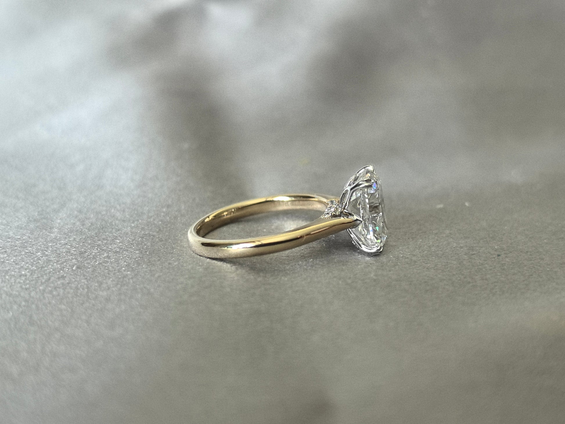 Cushion Lab Grown Diamond Ring - Floral Setting with Hidden Halo - 14K Gold
