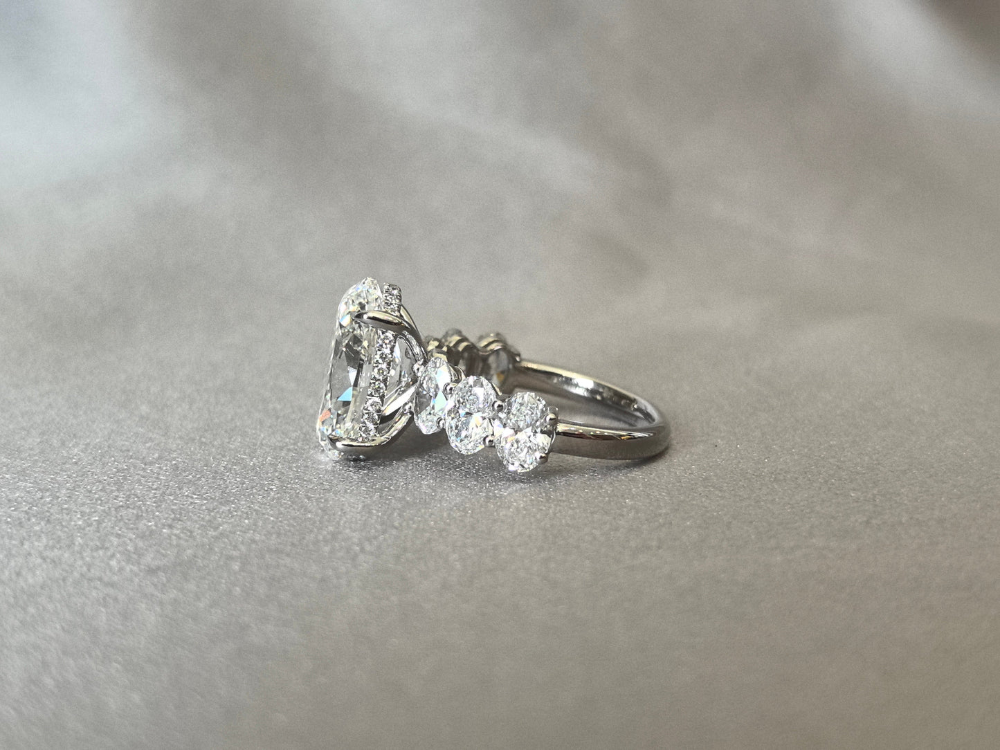 Oval Lab Diamond Hidden Halo Half Eternity Ring - Fancy Design - Timeless Three-Stone Bridal Jewelry