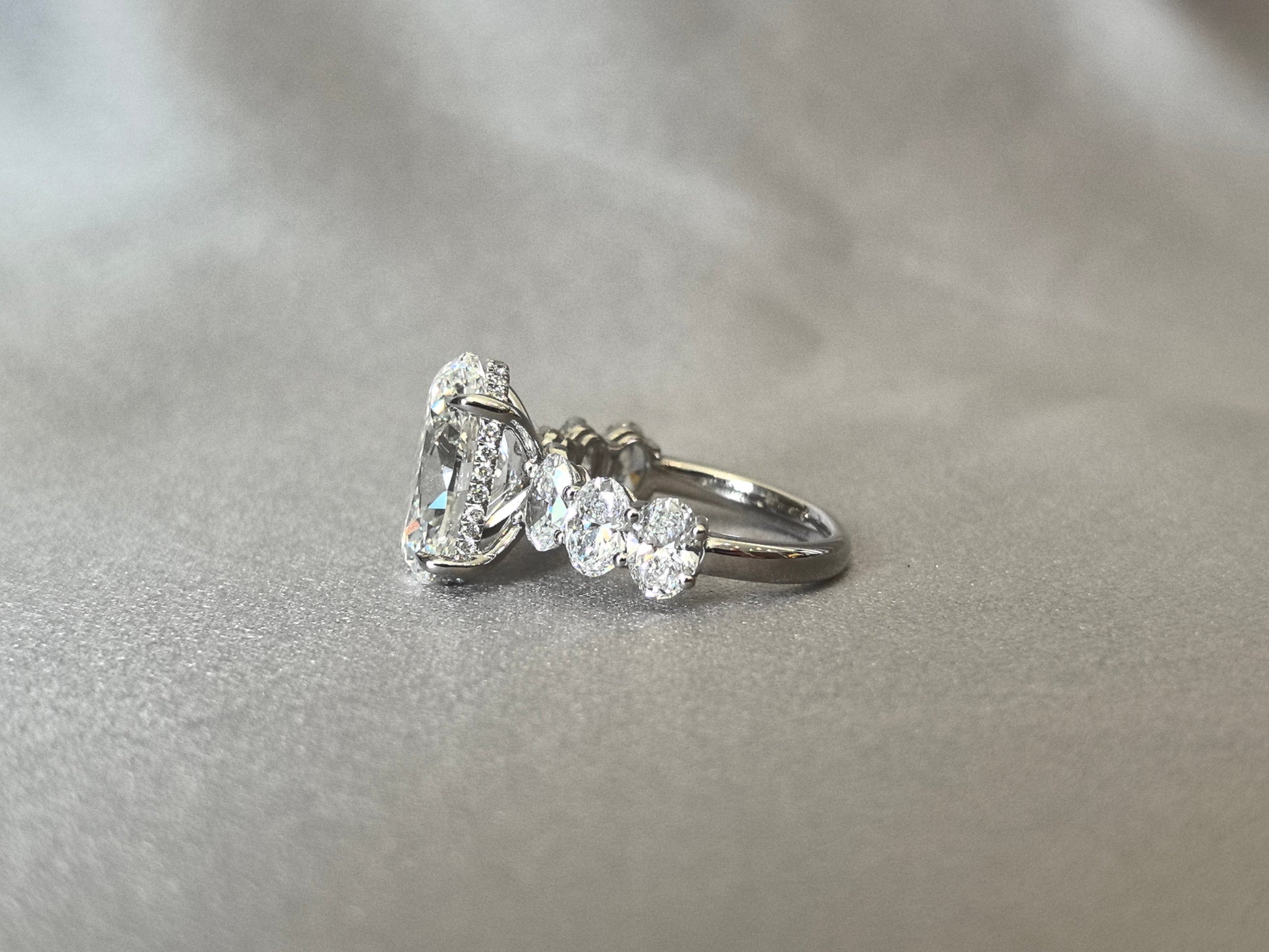 Oval Lab Diamond Hidden Halo Half Eternity Ring - Fancy Design - Timeless Three-Stone Bridal Jewelry