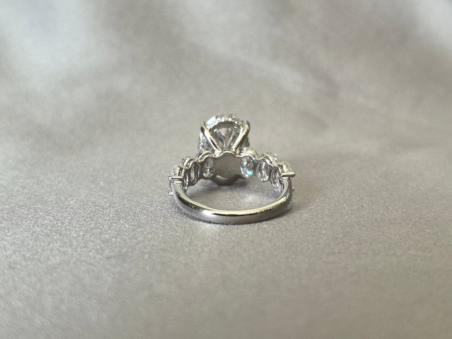 Oval Lab Diamond Hidden Halo Half Eternity Ring - Fancy Design - Timeless Three-Stone Bridal Jewelry