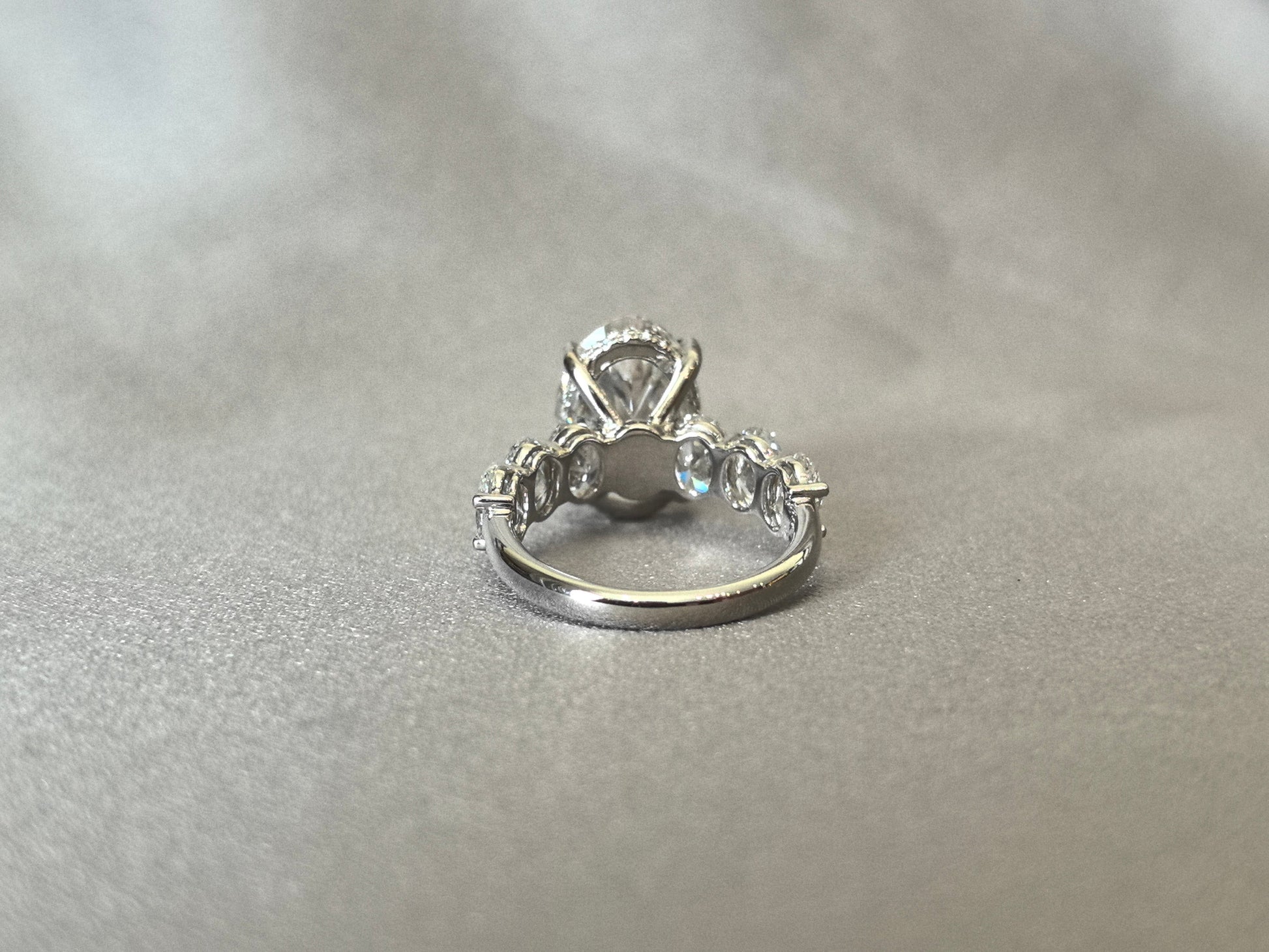 Oval Lab Diamond Hidden Halo Half Eternity Ring - Fancy Design - Timeless Three-Stone Bridal Jewelry