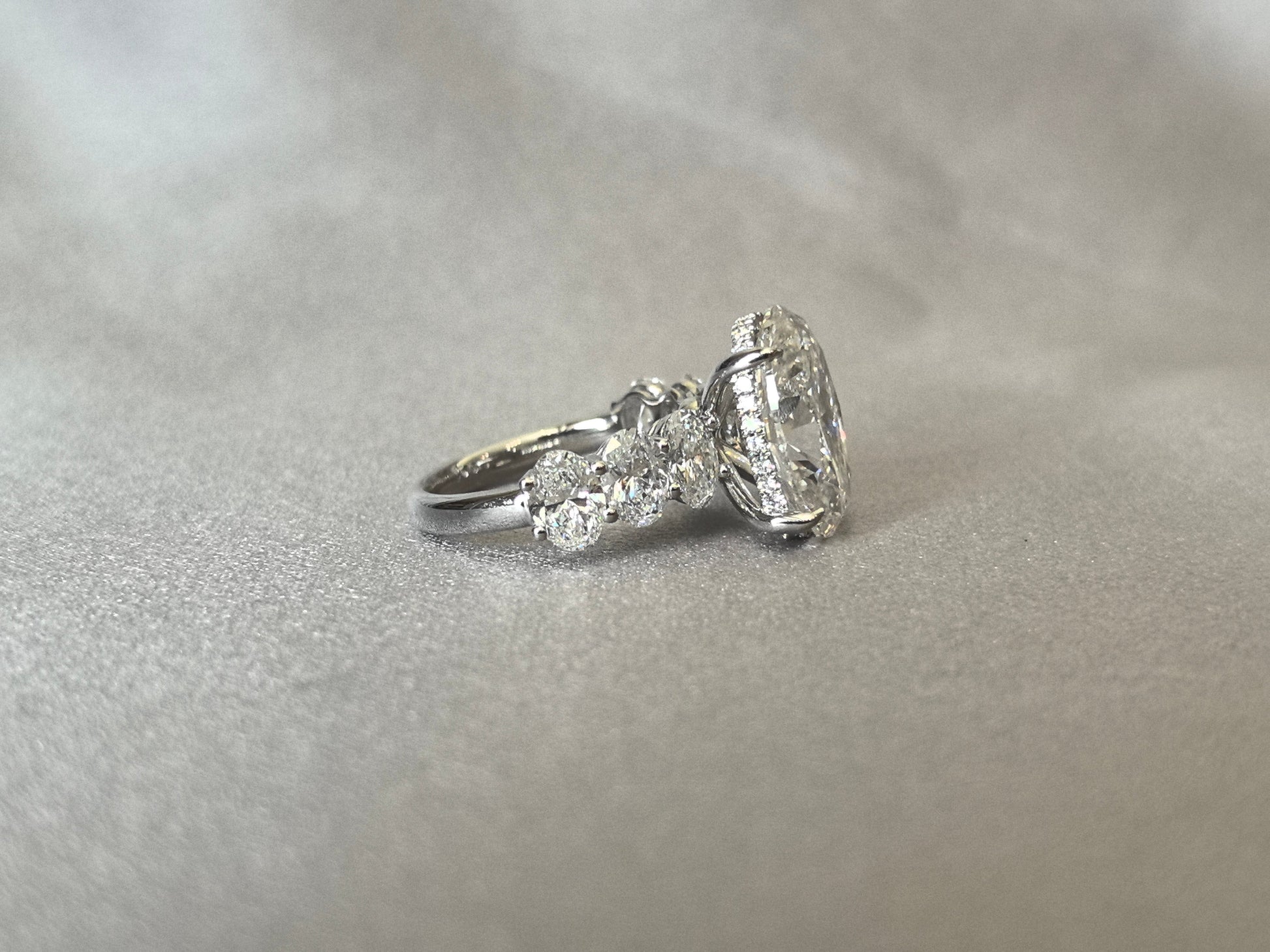 Oval Lab Diamond Hidden Halo Half Eternity Ring - Fancy Design - Timeless Three-Stone Bridal Jewelry