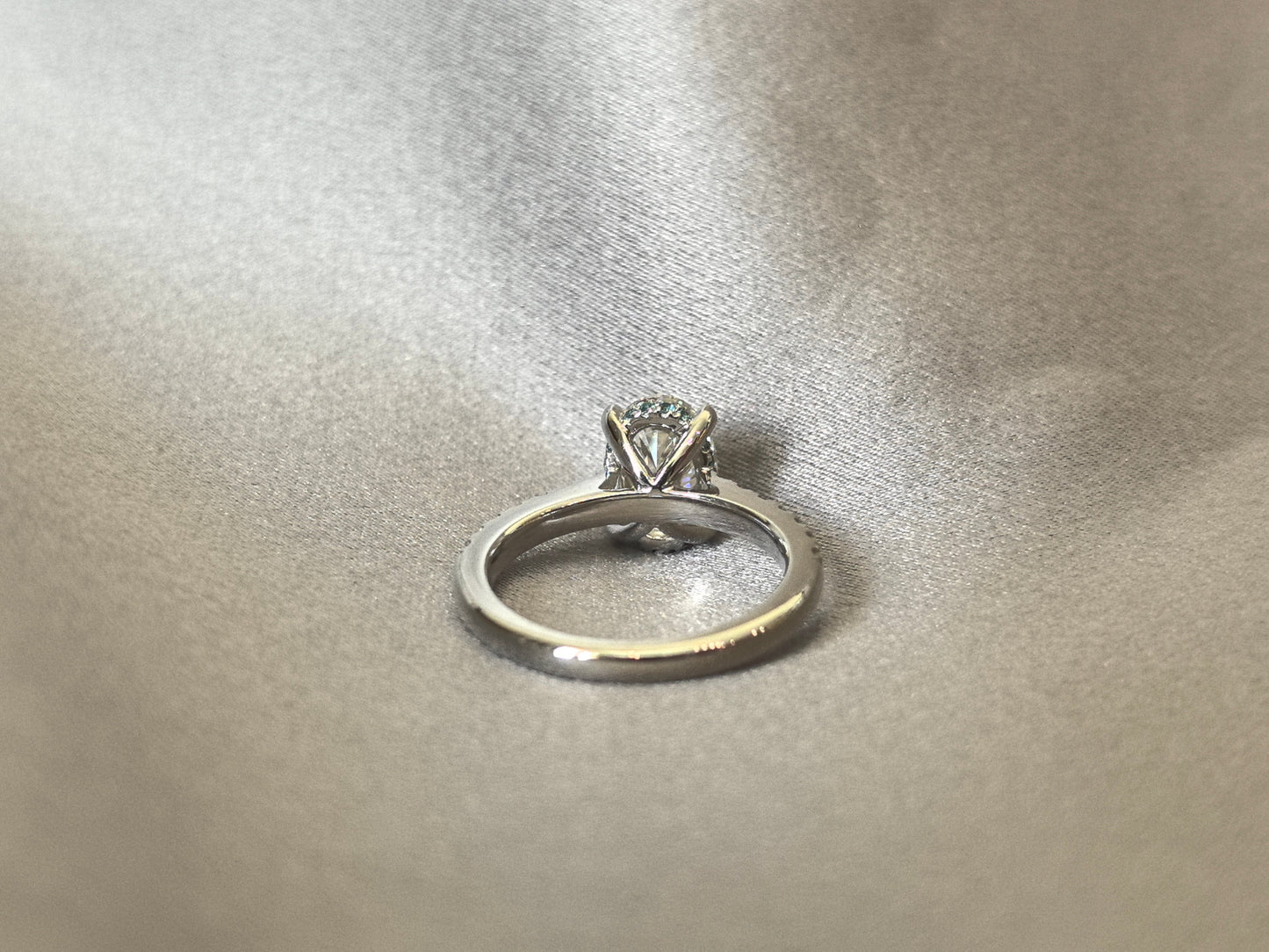 Oval Cut Half Eternity Ring Ring - Four Prong Solitaire Setting - Hidden Green Halo