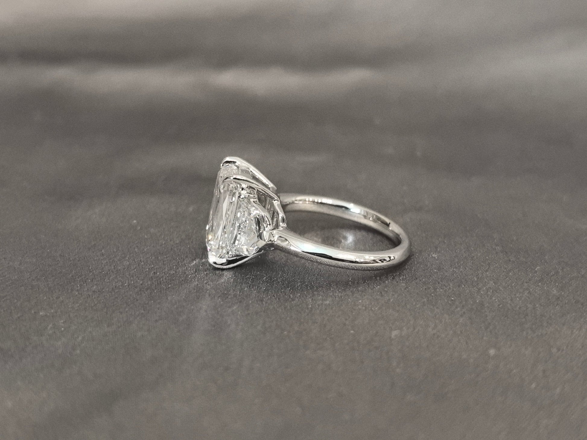 Rectangular Cushion Mixed Cut Trilogy Ring with Cadillac Sidestones - 14K Gold - Bold & Refined