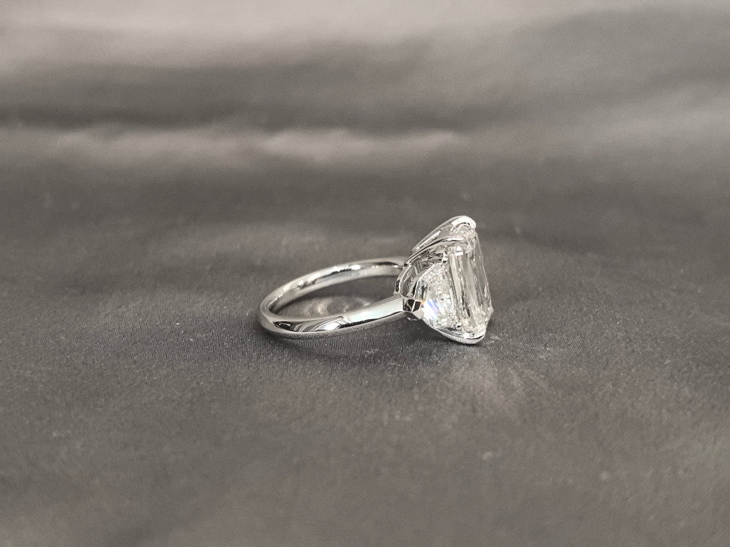 Rectangular Cushion Mixed Cut Trilogy Ring with Cadillac Sidestones - 14K Gold - Bold & Refined
