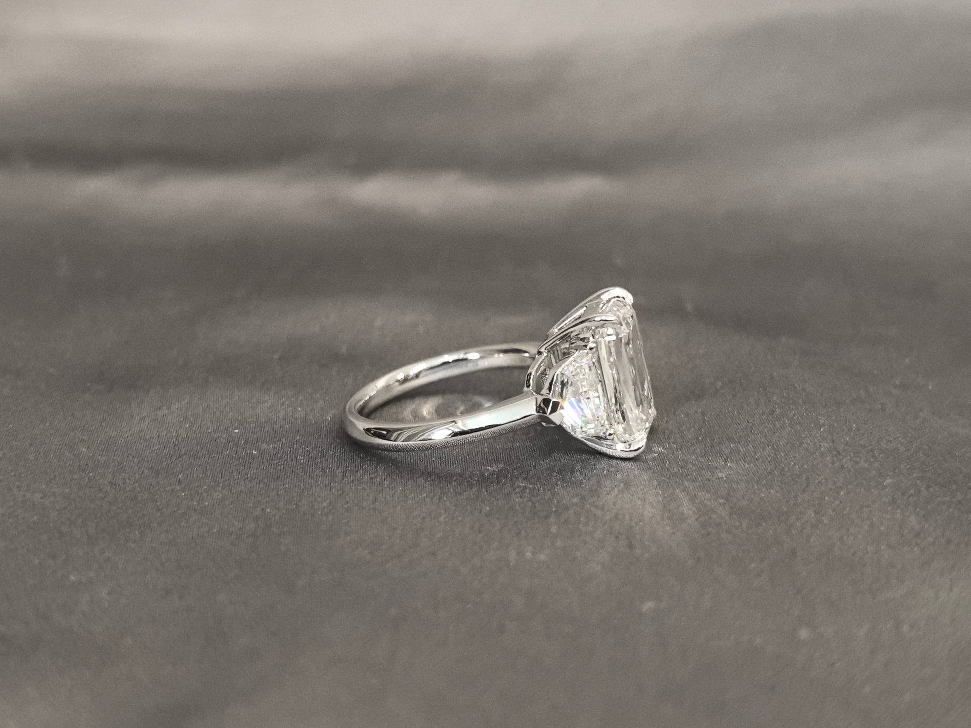 Rectangular Cushion Mixed Cut Trilogy Ring with Cadillac Sidestones - 14K Gold - Bold & Refined