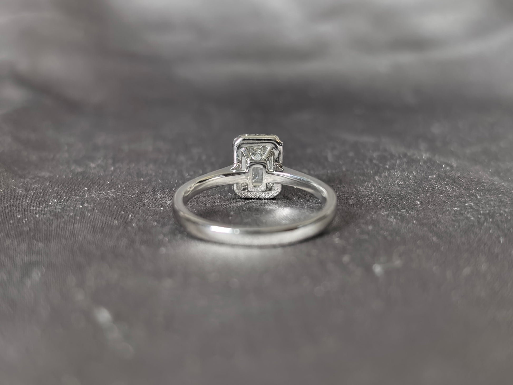 Emerald Cut Lab Grown Diamond Solitaire Ring with Halo - Simple Plain Band
