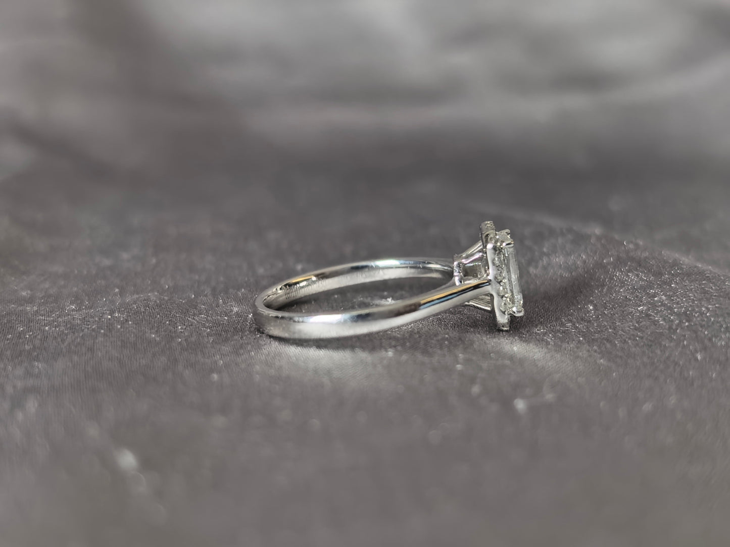Emerald Cut Lab Grown Diamond Solitaire Ring with Halo - Simple Plain Band