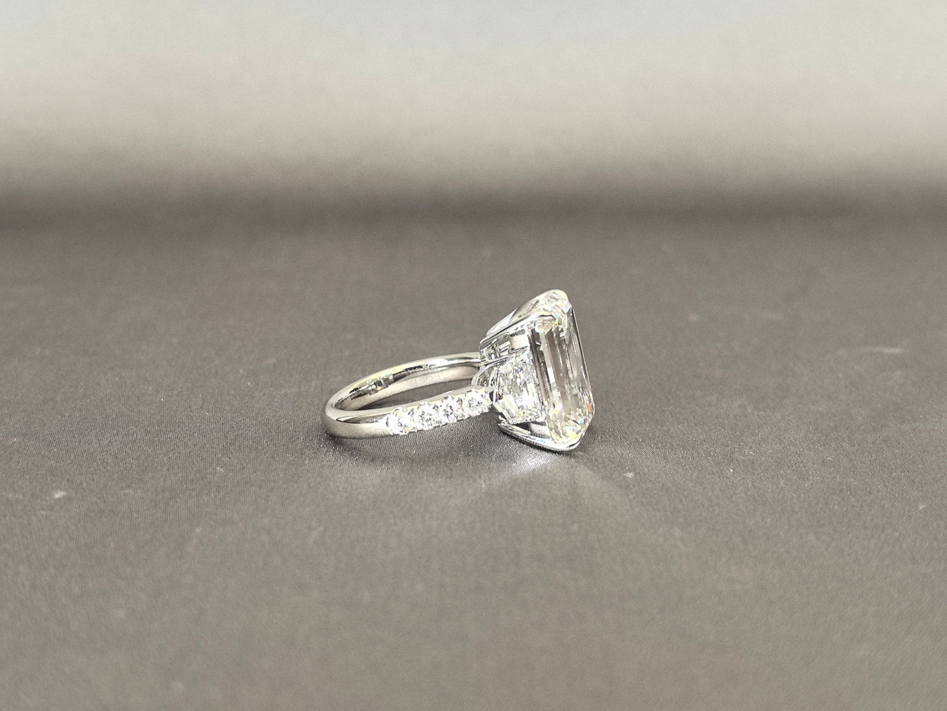 Half Eternity Emerald-Center Trilogy Ring with Cadillac Sidestones