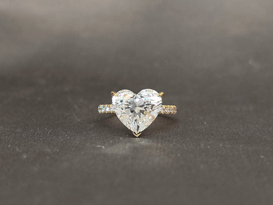 Heart Cut Lab Grown Diamond Ring - Half Eternity Band & Hidden Halo