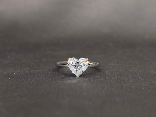 Heart Shaped Lab Grown Diamond Solitaire Ring - Minimalist Plain Band